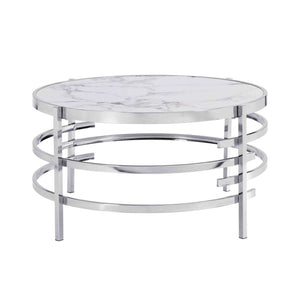 English Elm 32.48'' Round Sintered Stone Coffee Table with Polished Chrome Base for Living Room W821115001
