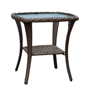 English Elm Outdoor Bistro Set with Pe Wicker Swivel Rockers and Tempered Glass Coffee Table W1889S00002