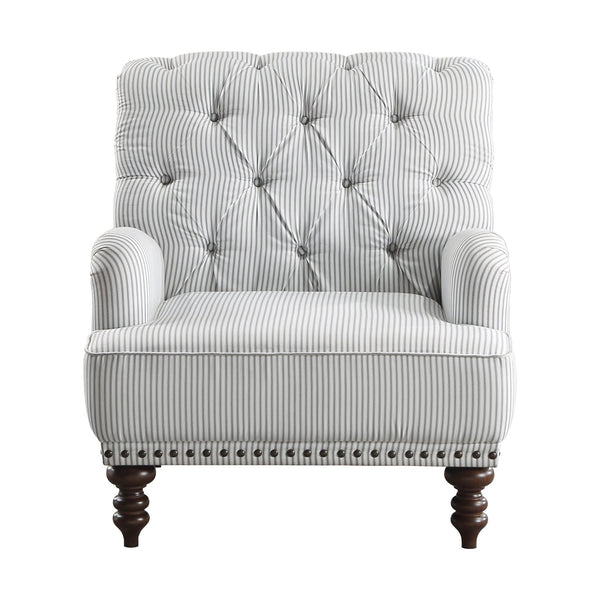 English Elm Luxurious Holland Park Button Tufted Velvet Accent Chair with Turned Legs and Nailhead Trim, Elegant Gray 34 L x 36.25 W x 31.75 H B011126021