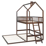 Hearth and Haven Sophiagra Twin over Twin House Bunk Bed with Extending Trundle and Ladder, Espresso