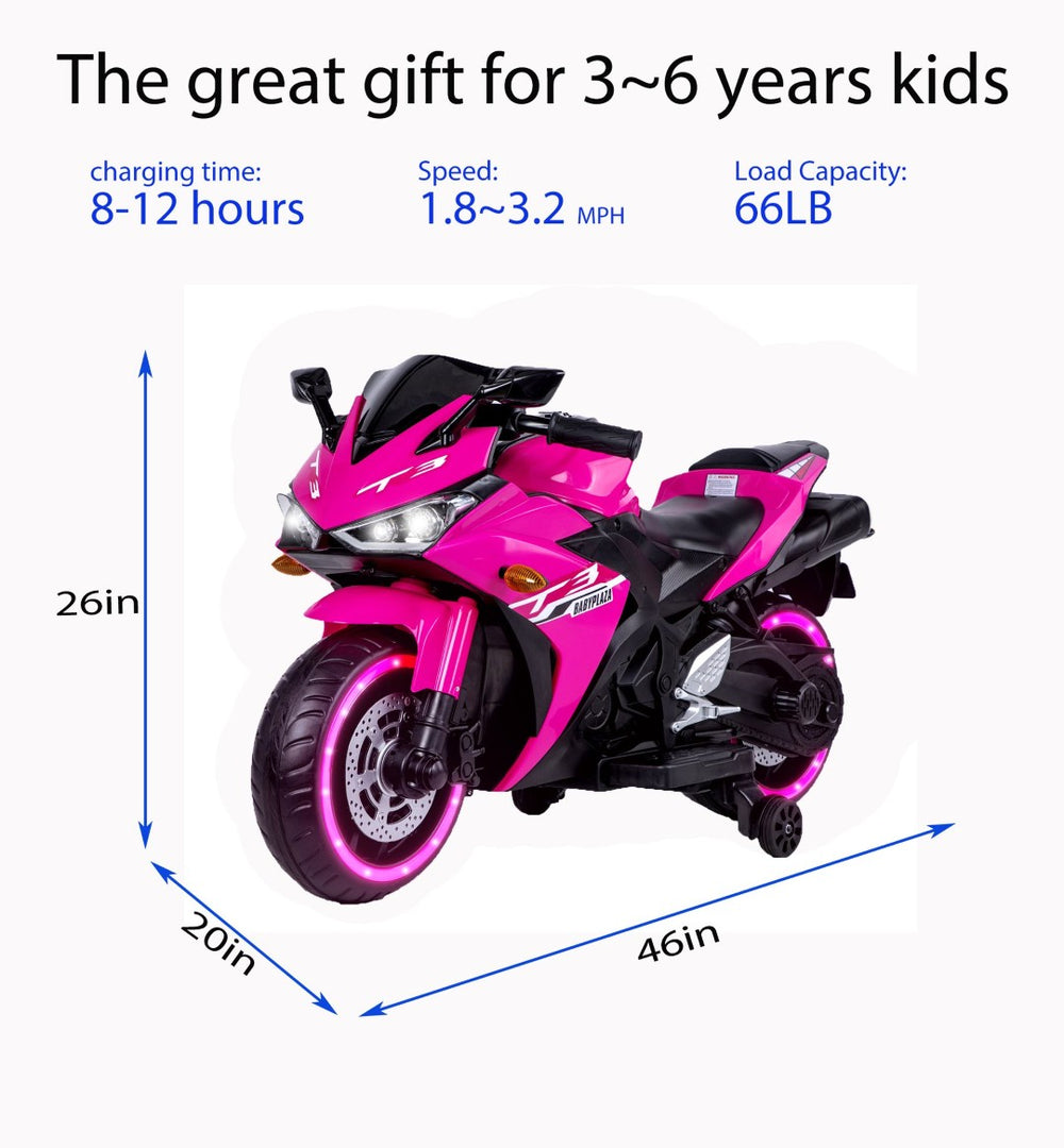 English Elm Kids 12v Electric Ride on Motorcycle with Light up Wheels Bluetooth and Training Pink W1760110298