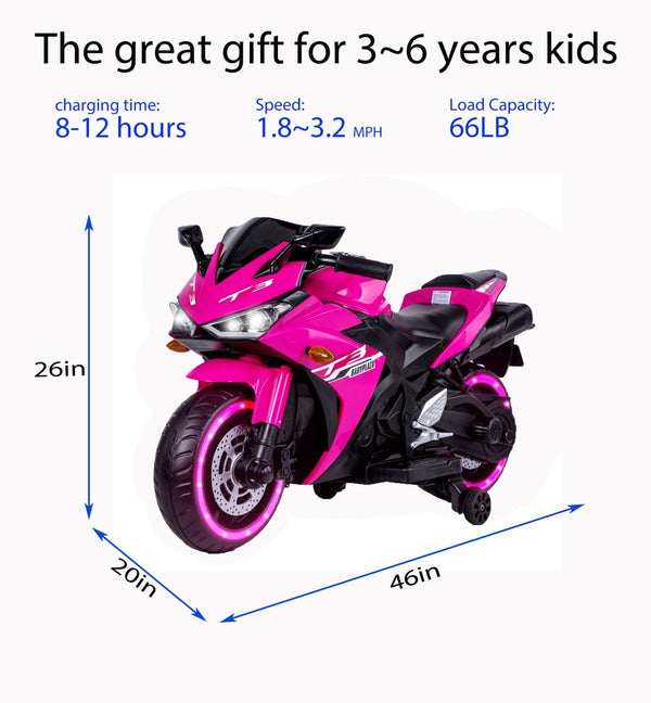 English Elm Kids 12v Electric Ride on Motorcycle with Light up Wheels Bluetooth and Training Pink W1760110298