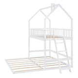 Hearth and Haven Sophiagra Twin over Twin House Bunk Bed with Extending Trundle and Ladder, White