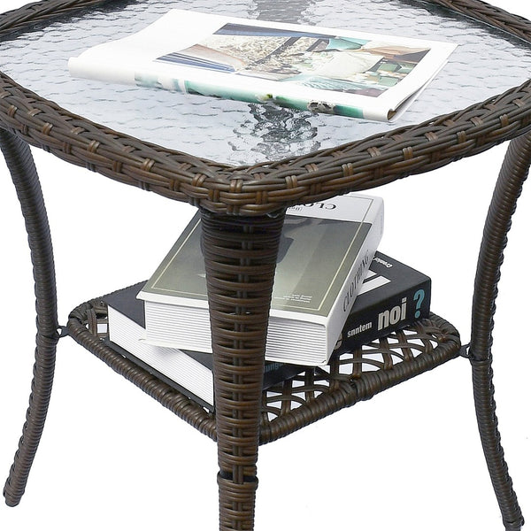 English Elm Outdoor Wicker Swivel Rocker Bistro Set with Tempered Glass Table Resort Patio W1889S00008