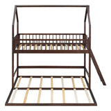 Hearth and Haven Sophiagra Twin over Twin House Bunk Bed with Extending Trundle and Ladder, Espresso