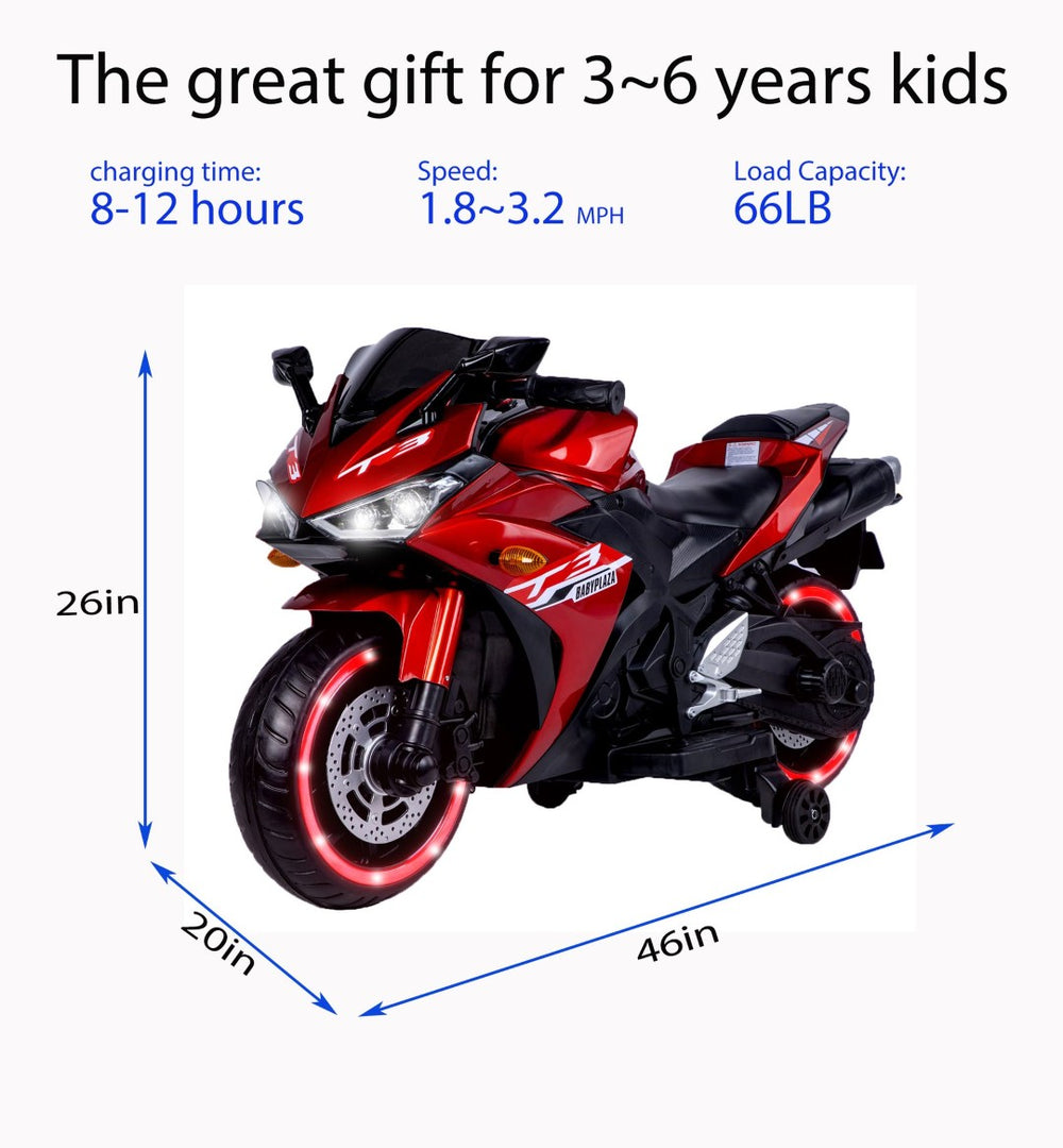 English Elm Kids 12v Ride on Motorcycle with Light up Wheels Training Stabilizers and Bluetooth W1760110296