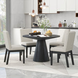 Trexm 5-Piece Dining Set Retro Round Table with 4 Upholstered Chairs For Living Room, Dining Room