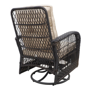 English Elm 3 Piece Outdoor Wicker Rocking Bistro Set with Glass Top Table for Patio Porch W1889111359