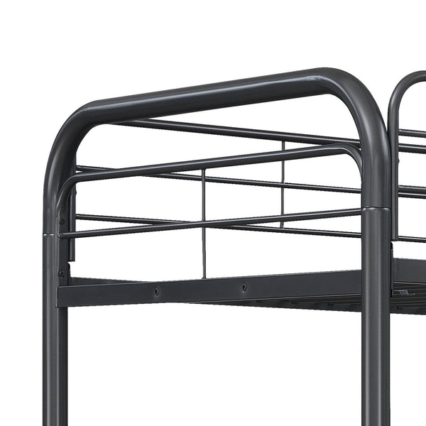 English Elm Furniture Steel Triple Bunk Bed with Staircase Three Twin Tiers for Kids Rooms W311S00036