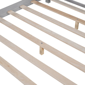 English Elm Wood Full Size Platform Bed with LED Headboard Light, Built-In Storage and Guardrails, Sturdy Pine Frame Antique Gray GX001023AAE