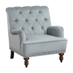 English Elm Luxurious Gray Velvet Accent Chair Tufted Back Nailhead Trim Espresso Legs B011126020