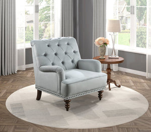 English Elm Luxurious Gray Velvet Accent Chair Tufted Back Nailhead Trim Espresso Legs B011126020