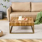 English Elm Modern Rectangular Coffee Table, Dining Table. Mdf Desktop With Metal Legs. Suitable For Restaurants and Living Rooms. The Size :31.5"*31.5"*14.37"