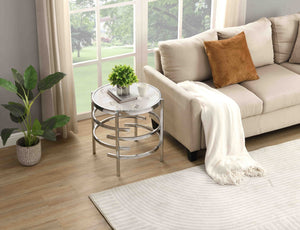 English Elm Modern Round Sintered Stone Top End Table Chrome Frame Living Room Accent W821114994