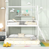 Hearth and Haven Sophiagra Twin over Twin House Bunk Bed with Extending Trundle and Ladder, White