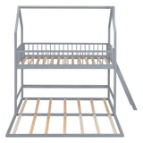 Hearth and Haven Sophiagra Twin over Twin House Bunk Bed with Extending Trundle and Ladder, Grey