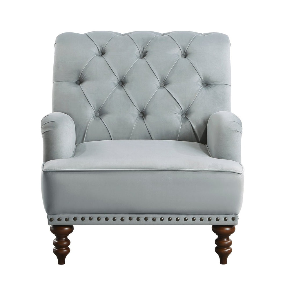 English Elm Luxurious Gray Velvet Accent Chair Tufted Back Nailhead Trim Espresso Legs B011126020