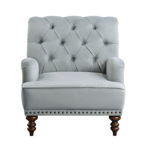 English Elm Luxurious Gray Velvet Accent Chair Tufted Back Nailhead Trim Espresso Legs B011126020