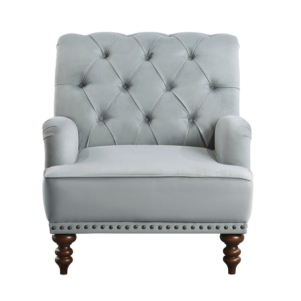 English Elm Luxurious Gray Velvet Accent Chair Tufted Back Nailhead Trim Espresso Legs B011126020