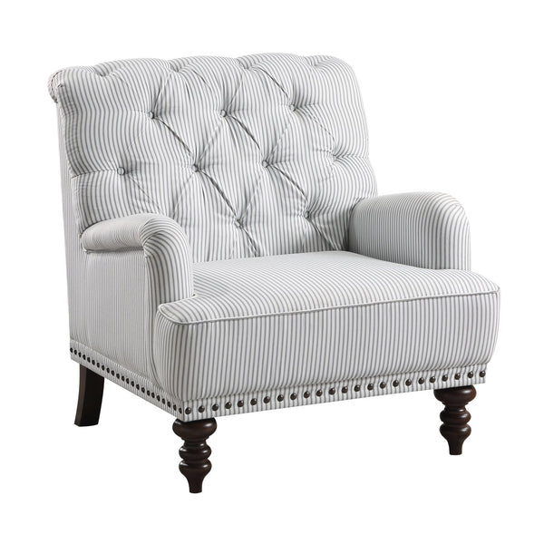 English Elm Luxurious Holland Park Button Tufted Velvet Accent Chair with Turned Legs and Nailhead Trim, Elegant Gray 34 L x 36.25 W x 31.75 H B011126021