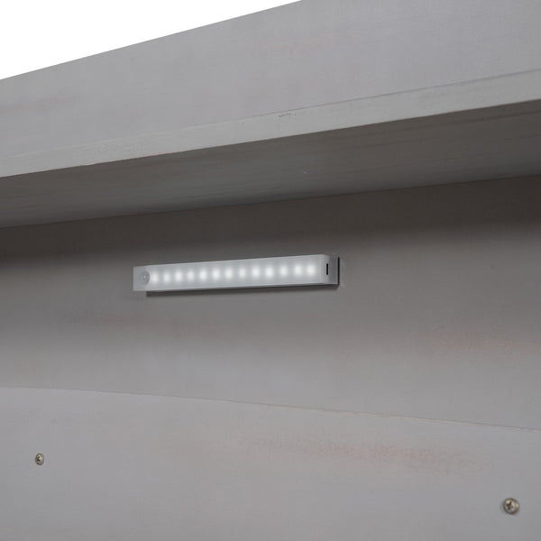 English Elm Wood Full Size Platform Bed with LED Headboard Light, Built-In Storage and Guardrails, Sturdy Pine Frame Antique Gray GX001023AAE