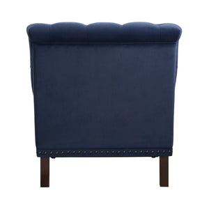 English Elm Luxurious Holland Park Button Tufted Velvet Accent Chair with Turned Legs and Nailhead Trim, Elegant Blue 34 L x 36.25 W x 31.75 H B011126019