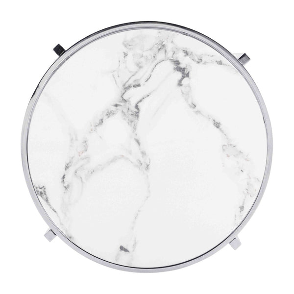 English Elm Modern Round Sintered Stone Top End Table Chrome Frame Living Room Accent W821114994
