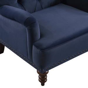 English Elm Luxurious Holland Park Button Tufted Velvet Accent Chair with Turned Legs and Nailhead Trim, Elegant Blue 34 L x 36.25 W x 31.75 H B011126019
