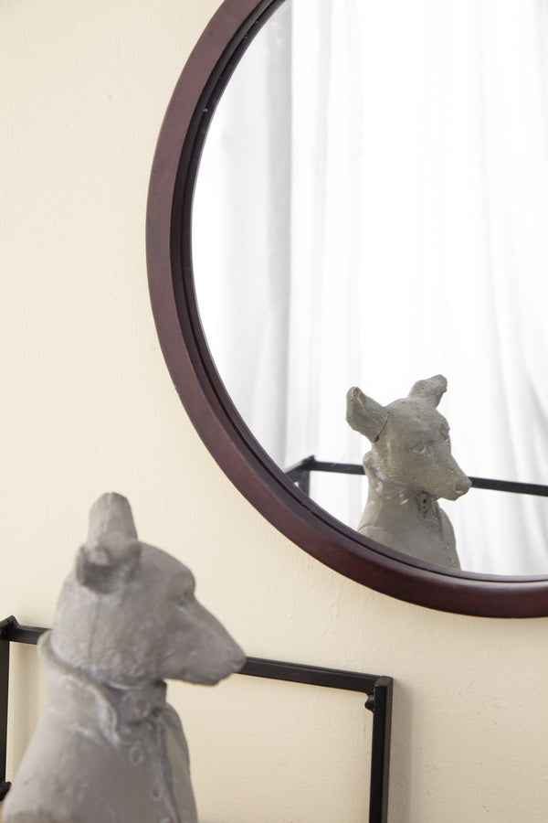 English Elm 19.5" Round Iron Wall Mirror with Rope Strap Hanger for Bathroom or Entryway Brown W2078124339
