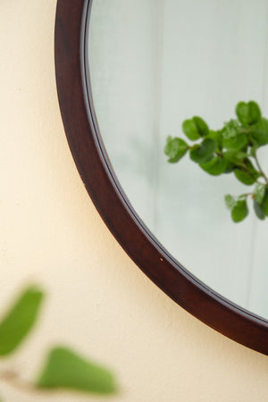 English Elm 19.5" Round Iron Wall Mirror with Rope Strap Hanger for Bathroom or Entryway Brown W2078124339
