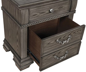 English Elm Gray Elegant Nightstand with Arched Trim and Reeded Posts, Solid Wood 28"W x17"D x29"H, Satin Nickel Hardware B011126022