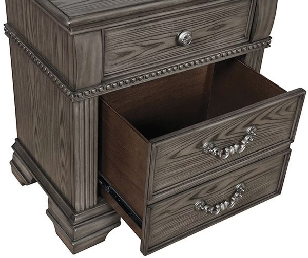 English Elm Gray Elegant Nightstand with Arched Trim and Reeded Posts, Solid Wood 28"W x17"D x29"H, Satin Nickel Hardware B011126022