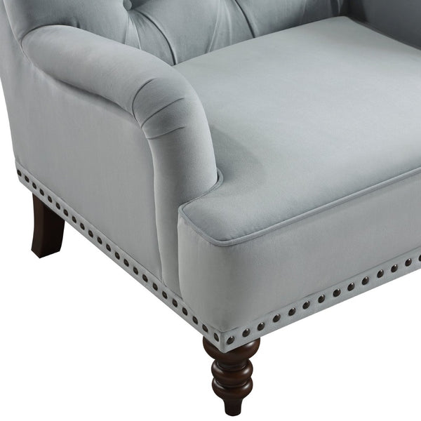 English Elm Luxurious Gray Velvet Accent Chair Tufted Back Nailhead Trim Espresso Legs B011126020
