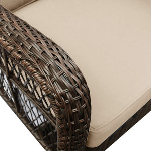 English Elm Outdoor Bistro Set with Pe Wicker Swivel Rockers and Tempered Glass Coffee Table W1889S00002