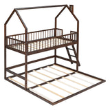 Hearth and Haven Sophiagra Twin over Twin House Bunk Bed with Extending Trundle and Ladder, Espresso