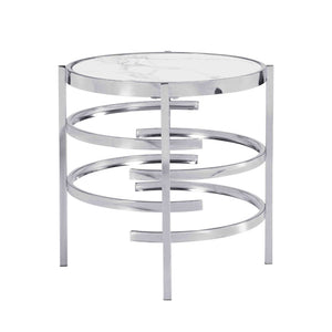 English Elm Modern Round Sintered Stone Top End Table Chrome Frame Living Room Accent W821114994