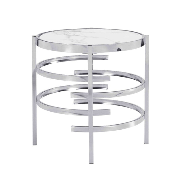 English Elm Modern Round Sintered Stone Top End Table Chrome Frame Living Room Accent W821114994