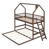 Hearth and Haven Sophiagra Twin over Twin House Bunk Bed with Extending Trundle and Ladder, Espresso