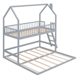 Hearth and Haven Sophiagra Twin over Twin House Bunk Bed with Extending Trundle and Ladder, Grey