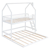 Hearth and Haven Sophiagra Twin over Twin House Bunk Bed with Extending Trundle and Ladder, White