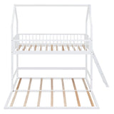 Hearth and Haven Sophiagra Twin over Twin House Bunk Bed with Extending Trundle and Ladder, White