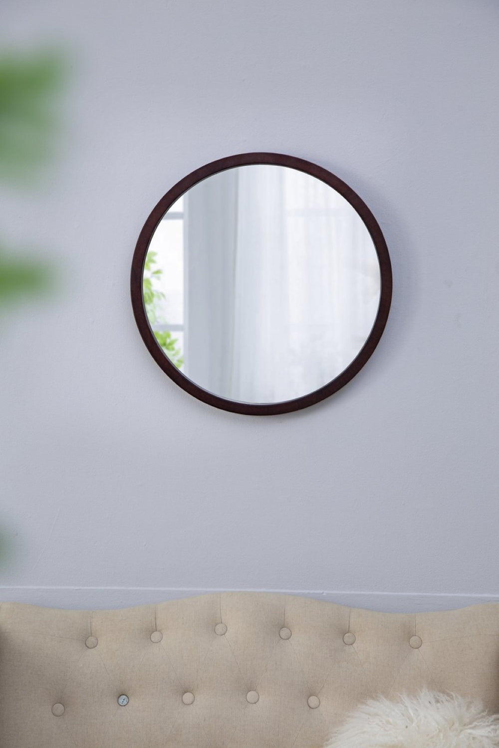 English Elm 19.5" Round Iron Wall Mirror with Rope Strap Hanger for Bathroom or Entryway Brown W2078124339