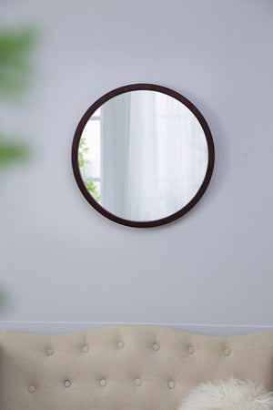 English Elm 19.5" Round Iron Wall Mirror with Rope Strap Hanger for Bathroom or Entryway Brown W2078124339