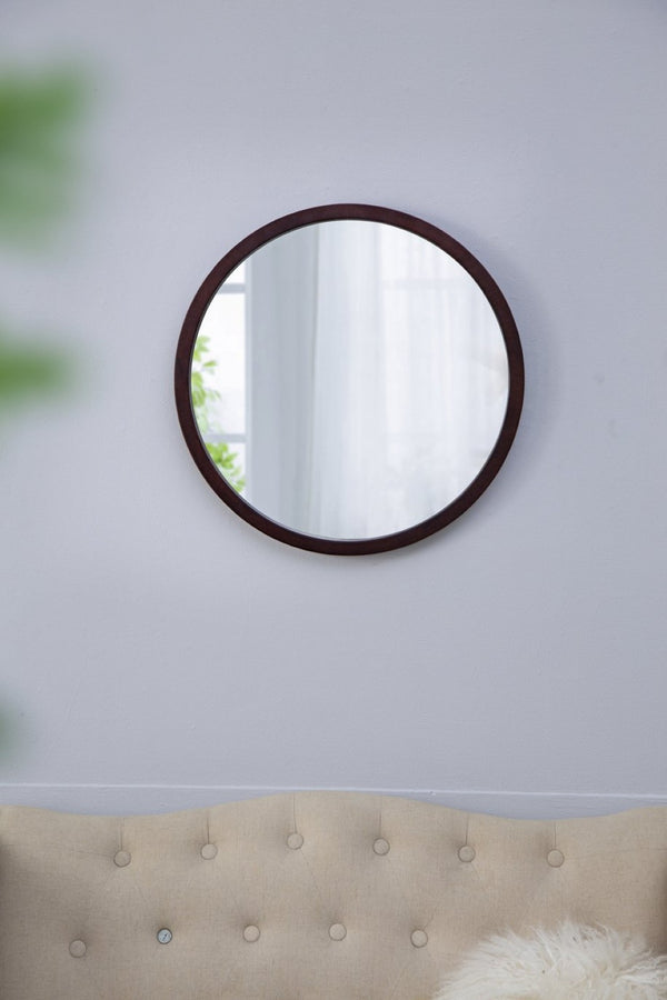 English Elm 19.5" Round Iron Wall Mirror with Rope Strap Hanger for Bathroom or Entryway Brown W2078124339