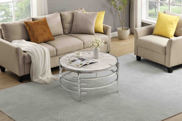English Elm 32.48'' Round Sintered Stone Coffee Table with Polished Chrome Base for Living Room W821115001