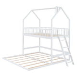 Hearth and Haven Sophiagra Twin over Twin House Bunk Bed with Extending Trundle and Ladder, White