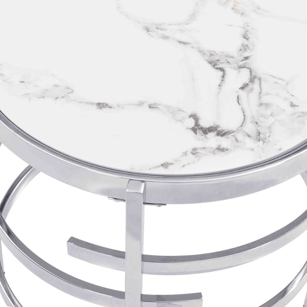 English Elm Modern Round Sintered Stone Top End Table Chrome Frame Living Room Accent W821114994