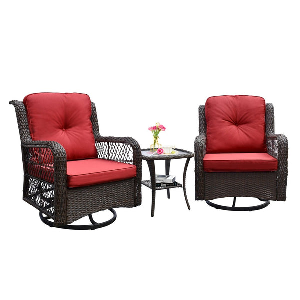 English Elm Outdoor Wicker Swivel Rocker Bistro Set with Tempered Glass Table Resort Patio W1889S00008