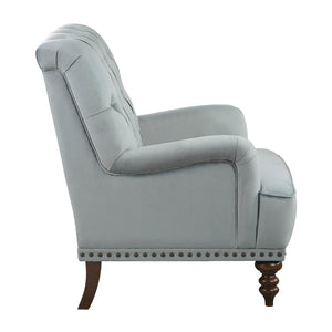 English Elm Luxurious Gray Velvet Accent Chair Tufted Back Nailhead Trim Espresso Legs B011126020