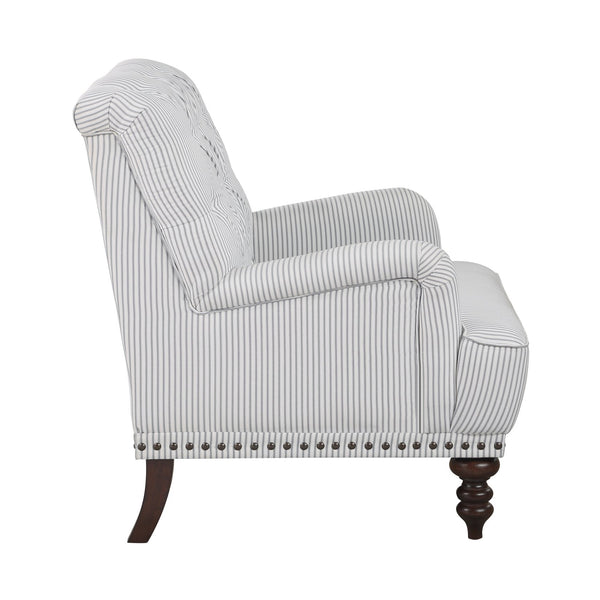 English Elm Luxurious Holland Park Button Tufted Velvet Accent Chair with Turned Legs and Nailhead Trim, Elegant Gray 34 L x 36.25 W x 31.75 H B011126021